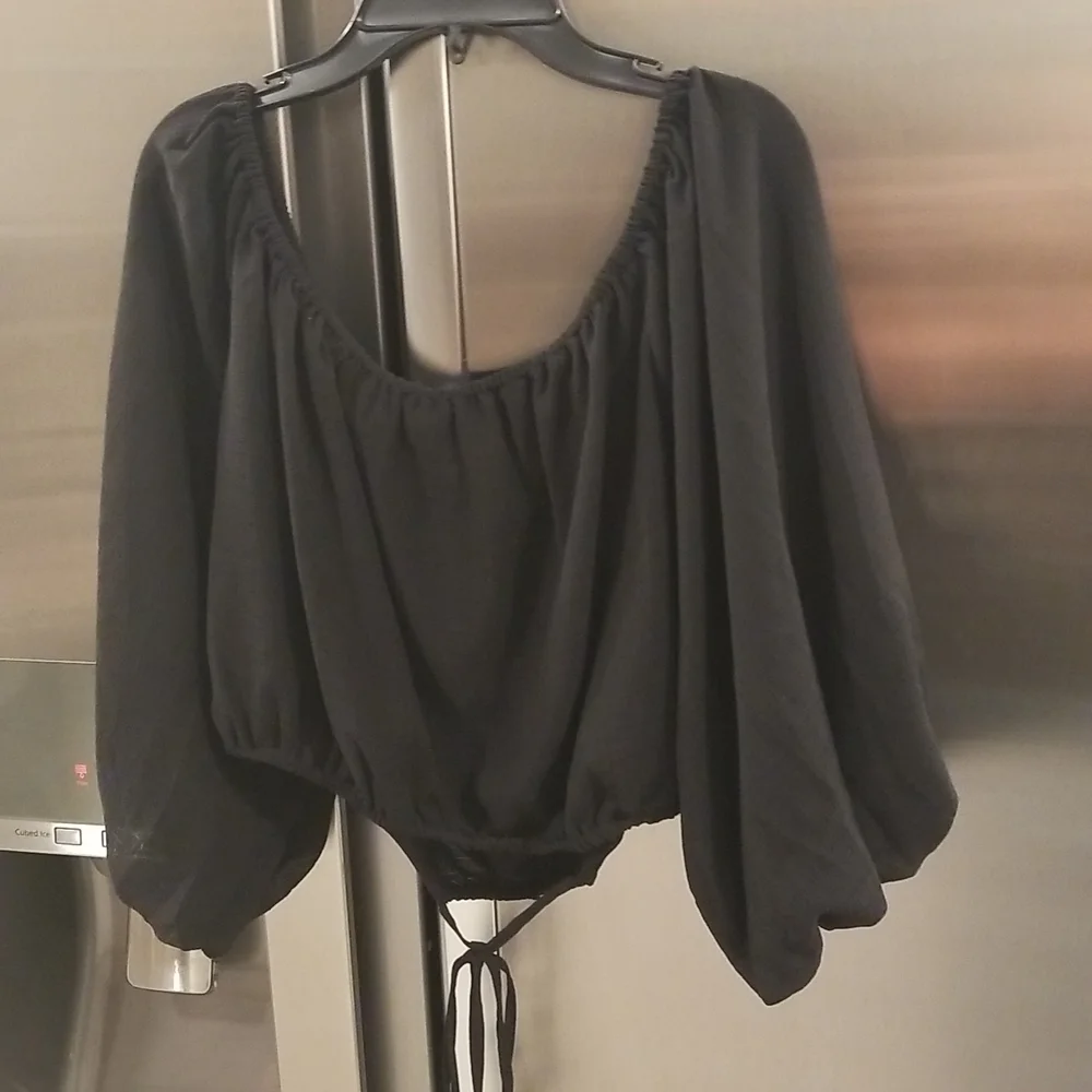💕ASTR THE LABEL💕 Tie Waist Balloon Sleeve Top ~ Black Large XL NWOT